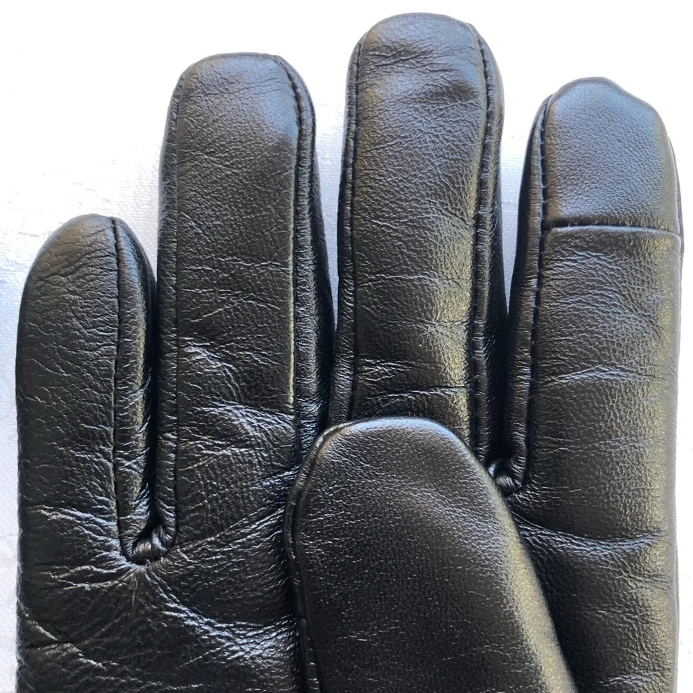 Lambskin Black Leather Gloves Women’s Size XL Slim-Fit Soft Fuzzy Inner Lining
